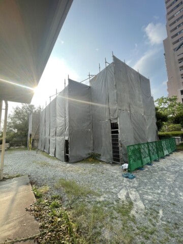 福岡市東区某学校　集会場解体用足場